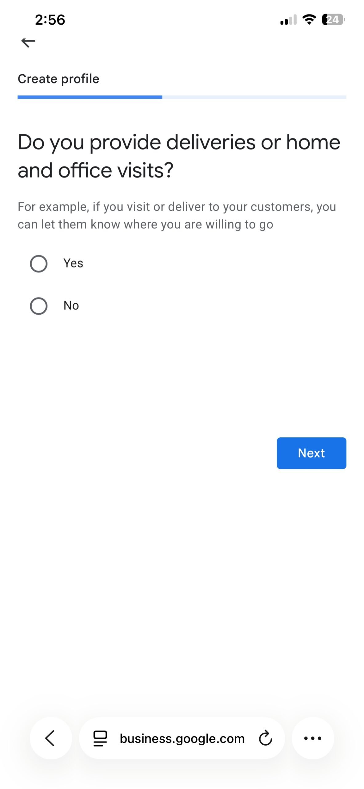 Google Business Profile delivery and home visit question