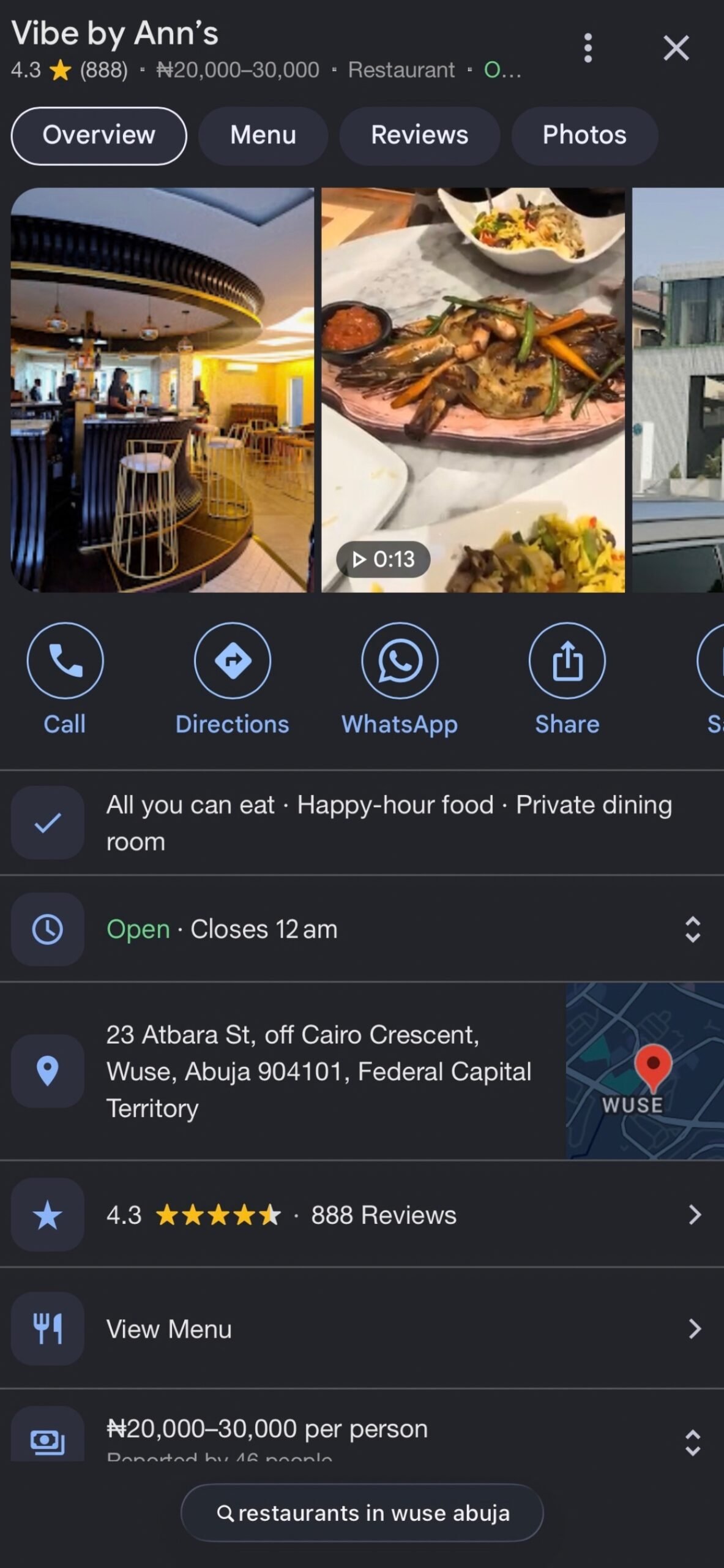 Example Google Business Profile showing photos, reviews and contact actions