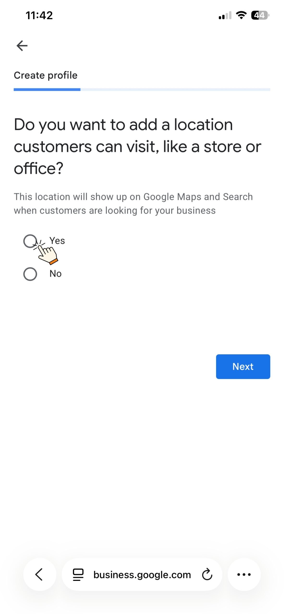 Question asking whether customers can visit the business location