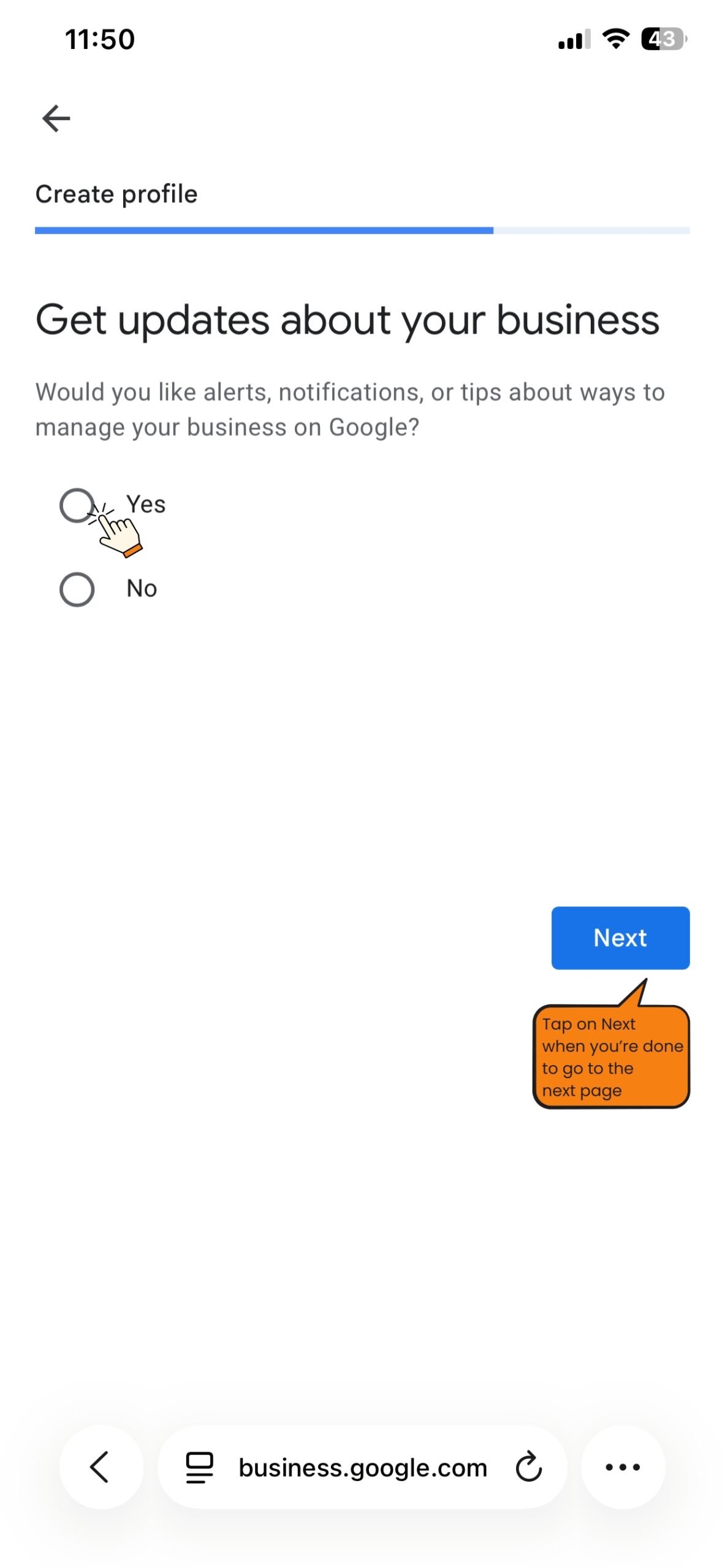 Google Business Profile updates preference screen
